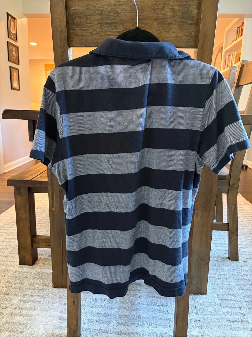 Banana Republic Navy and Gray Striped Polo